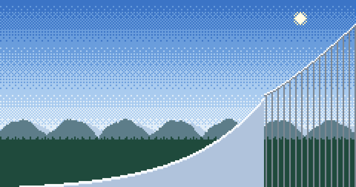 Skisprungschanze Pine Mountain in Pixelgrafik – Bubenjump